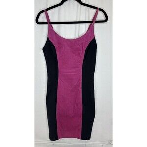 Wilsons Womens Leather Body Con Dress Size Medium Pink & Black 80s 90s Vintage